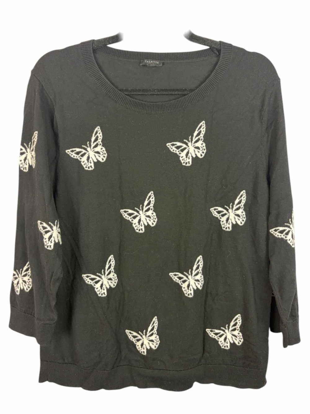 Talbots Petite Butterfly Sweater Black Knit 3/4 Sleeve XL Classic